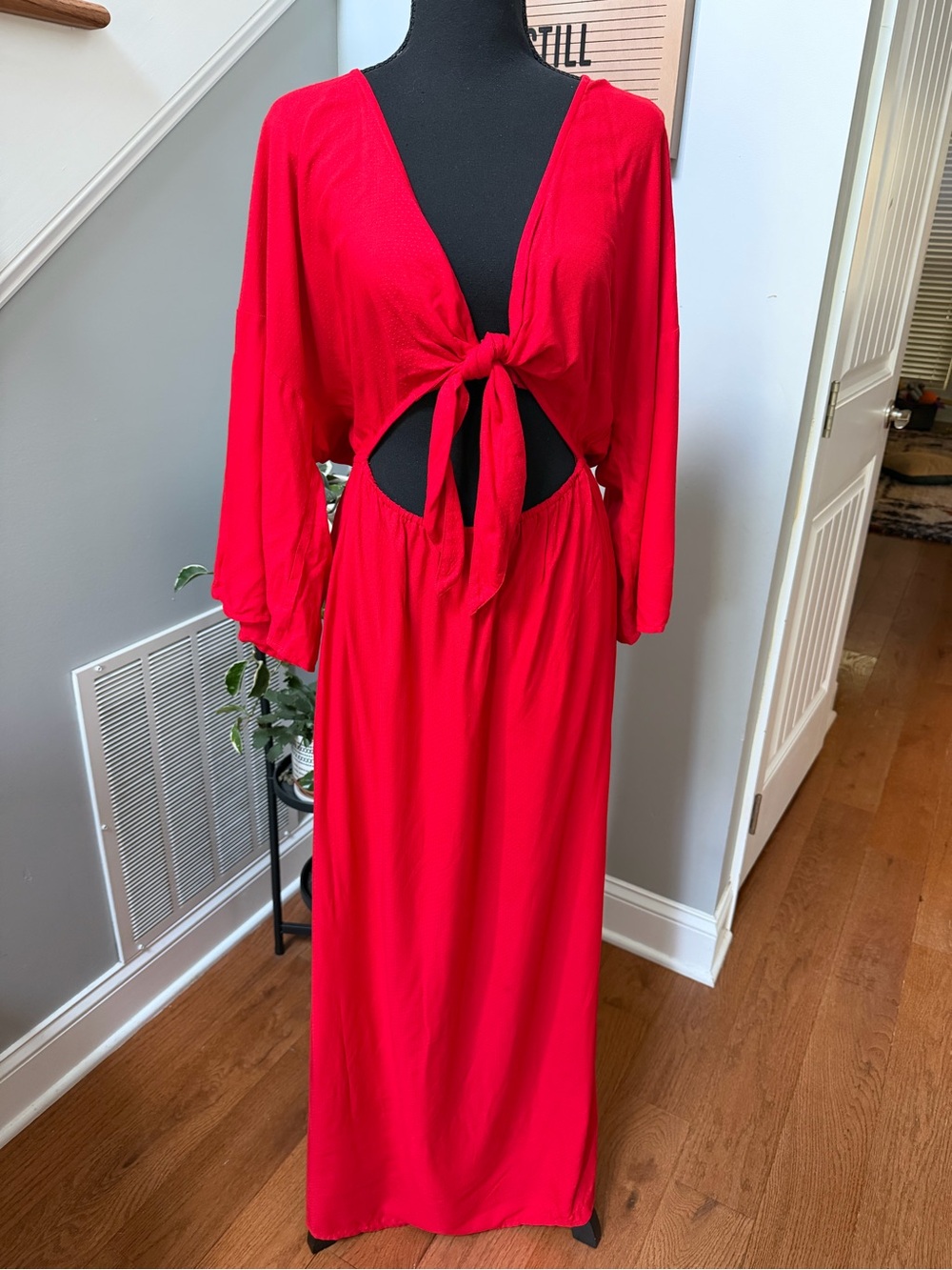 NWT Red Cutout Tie-Front Maxi Dress Cover-up - Picture 4 of 7